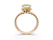 Halo Engagement Ring Setting for Fancy Yellow Asscher Cut Center with Rope Twist Split Shank and Prong Head in Rose Gold