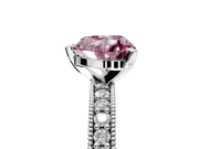 Milgrain Pave Engagement Ring Setting for Fancy Pink Heart-Shaped Center with Accent Band and Prong Head in Platinum