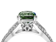 Solitaire Engagement Ring Setting for Fancy Green Radiant Cut Center with Pave Rail Split Shank and Prong Head in Sterling Silver
