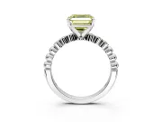 Solitaire Engagement Ring Setting for Fancy Yellow Asscher Cut Center with Bezel-Dot Beaded Band and Prong Head in Sterling Silver