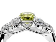 Cluster Engagement Ring Setting for Fancy Yellow Emerald Cut Center with Round Cut Accent Frame and Prong Head in Sterling Silver