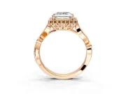 Halo Engagement Ring Setting for Princess Cut Center with Leaf Motif Split Shank and Prong Head in Rose Gold