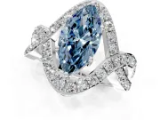 Halo Engagement Ring Setting for Fancy Blue Marquise Center with Pave Infinity Twist Band and Prong Head in Platinum