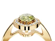 Bezel-Framed Halo Engagement Ring Setting for Fancy Yellow Marquise Center with Pave Band and Prong Head in Yellow Gold