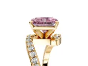 Solitaire Engagement Ring Setting for Fancy Pink Radiant Cut Center with Pave Bypass Swirl Band and Prong Head in Yellow Gold