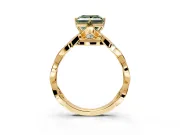 Solitaire Engagement Ring Setting for Fancy Green Princess Cut Center with Accented Twist Band and Leaf Prong Head in Yellow Gold