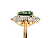 Small-Accent Cluster Halo Engagement Ring Setting for Fancy Green Radiant Cut Center with Plain Band and Prong Head in Yellow Gold