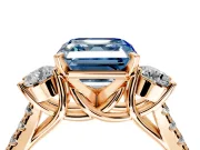 3 Stone Engagement Ring Setting for Fancy Blue Asscher Cut Center with Crossover Basket, Pave Band and Prong Head in Rose Gold
