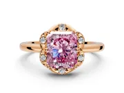 Floral Frame Engagement Ring Setting for Fancy Pink Radiant Cut Center with Accent Clusters and Prong Head in Rose Gold