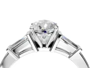 3 Stone Engagement Ring Setting for Pear-Shaped Center with Channel Baguette Accents and Prong Head in Sterling Silver