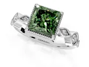 Vintage Station Engagement Ring Setting for Fancy Green Princess Cut Center with Accents and Prong Head in Sterling Silver
