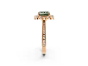 Milgrain Halo Engagement Ring Setting for Fancy Green Princess Cut Center with Bezel Point Accents and Prong Head in Rose Gold