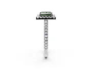 Pave Halo Engagement Ring Setting for Fancy Green Princess Cut Center with Single Row Pave Band and Prong Head in Sterling Silver