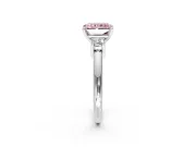 3 Stone Engagement Ring Setting for Fancy Pink Radiant Cut Center with Wide Plain Band and Prong Head in Platinum