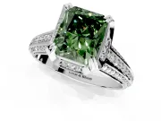 Solitaire Engagement Ring Setting for Fancy Green Radiant Cut Center with Accented Split Shank and Prong Head in Platinum