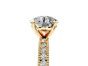Solitaire Engagement Ring Setting for Round Cut Center with Milgrain-Edged Pave Band and Prong Head in Yellow Gold