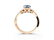 Leaf Motif Engagement Ring Setting for Fancy Blue Oval Center with Pave Band and Prong Head in Rose Gold