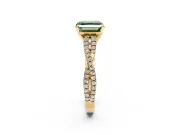 Solitaire Engagement Ring Setting for Fancy Green Asscher Cut Center with Twisted Pave Split Shank and Prong Head in Yellow Gold