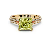 Solitaire Engagement Ring Setting for Fancy Yellow Princess Cut Center with Pave Rail Split Shank and Prong Head in Yellow Gold