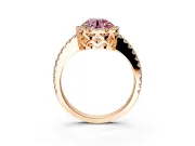 Accent Halo Engagement Ring Setting for Fancy Pink Round Cut Center with Full-Length Pave Band and Prong Head in Rose Gold