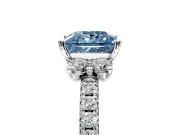 Paired Accent Engagement Ring Setting for Fancy Blue Princess Cut Center with Pave Band and Prong Head in Sterling Silver