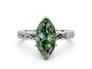 Solitaire Engagement Ring Setting for Fancy Green Marquise Center with Scrollwork Band and Prong Head in Sterling Silver