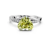 Side Accent Engagement Ring Setting for Fancy Yellow Heart-Shaped Center with Accent Shoulders and Prong Head in Sterling Silver