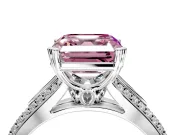 Solitaire Engagement Ring Setting for Fancy Pink Asscher Cut Center with Pave Rail Split Shank and Prong Head in Platinum