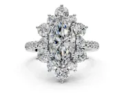 Floral Halo Engagement Ring Setting for Marquise Center with Pave Accents and Prong Head in Platinum