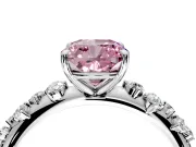 Cluster Engagement Ring Setting for Fancy Pink Cushion Cut Center with Round Cut Accent Band and Prong Head in Platinum