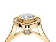 Halo Engagement Ring Setting for Marquise Center with Milgrain Frame, Pave Band and Prong Head in Yellow Gold