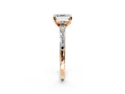 Baguette Engagement Ring Setting for Asscher Cut Center with Alternating Bar-Set Band and Prong Head in Rose Gold