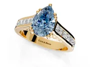 Solitaire Engagement Ring Setting for Fancy Blue Pear-Shaped Center with Channel Band and Double Claw Prong Head in Yellow Gold