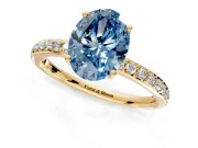 Solitaire Engagement Ring Setting for Fancy Blue Oval Center with Fine Pave Band and Prong Head in Yellow Gold