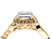 Halo Engagement Ring Setting for Emerald Cut Center with Leaf Motif Split Shank and Prong Head in Yellow Gold