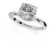 Hidden Halo Engagement Ring Setting for Cushion Cut Center with Plain Band and Tall Prong Head in Sterling Silver