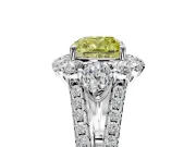 Halo Engagement Ring Setting for Fancy Yellow Cushion Cut Center with Two-Strand Split Shank and Prong Head in Sterling Silver