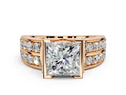 Bezel Engagement Ring Setting for Princess Cut Center with Wide Channel-Set Band and Bezel Head in Rose Gold