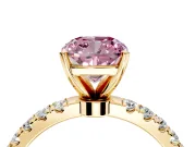 Open Basket Engagement Ring Setting for Fancy Pink Cushion Cut Center with Pave Band and Prong Head in Yellow Gold