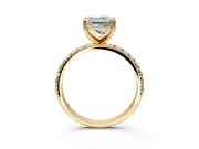 Solitaire Engagement Ring Setting for Princess Cut Center with Micro Pave Band and Prong Head in Yellow Gold