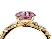 Cluster Engagement Ring Setting for Fancy Pink Round Cut Center with Round Cut Accent Band and Prong Head in Yellow Gold