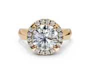 Halo Engagement Ring Setting for Round Cut Center with Square Band and Prong Head in Yellow Gold