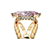 Halo Engagement Ring Setting for Fancy Pink Marquise Center with Rope Twist Split Shank and Prong Head in Yellow Gold