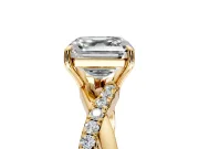 Crossover Engagement Ring Setting for Asscher Cut Center with Pave and Plain Strands and Prong Head in Yellow Gold