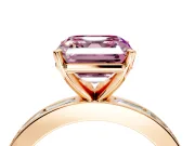 Solitaire Engagement Ring Setting for Fancy Pink Asscher Cut Center with Channel Baguette Band and Prong Head in Rose Gold