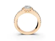Halo Engagement Ring Setting for Cushion Cut Center with Wide-Open Pave Split Shank and Prong Head in Rose Gold