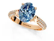 Solitaire Engagement Ring Setting for Fancy Blue Oval Center with Multi-Row Accents and Prong Head in Rose Gold