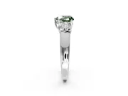 3 Stone Engagement Ring Setting for Fancy Green Heart-Shaped Center with Raised Basket Heads and Prong Head in White Gold