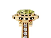 Halo Engagement Ring Setting for Fancy Yellow Oval Center with Outer Bezel Rim, Pave Band and Prong Head in Yellow Gold