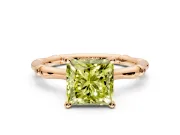 Solitaire Engagement Ring Setting for Fancy Yellow Princess Cut Center with Bamboo Band and Prong Head in Rose Gold